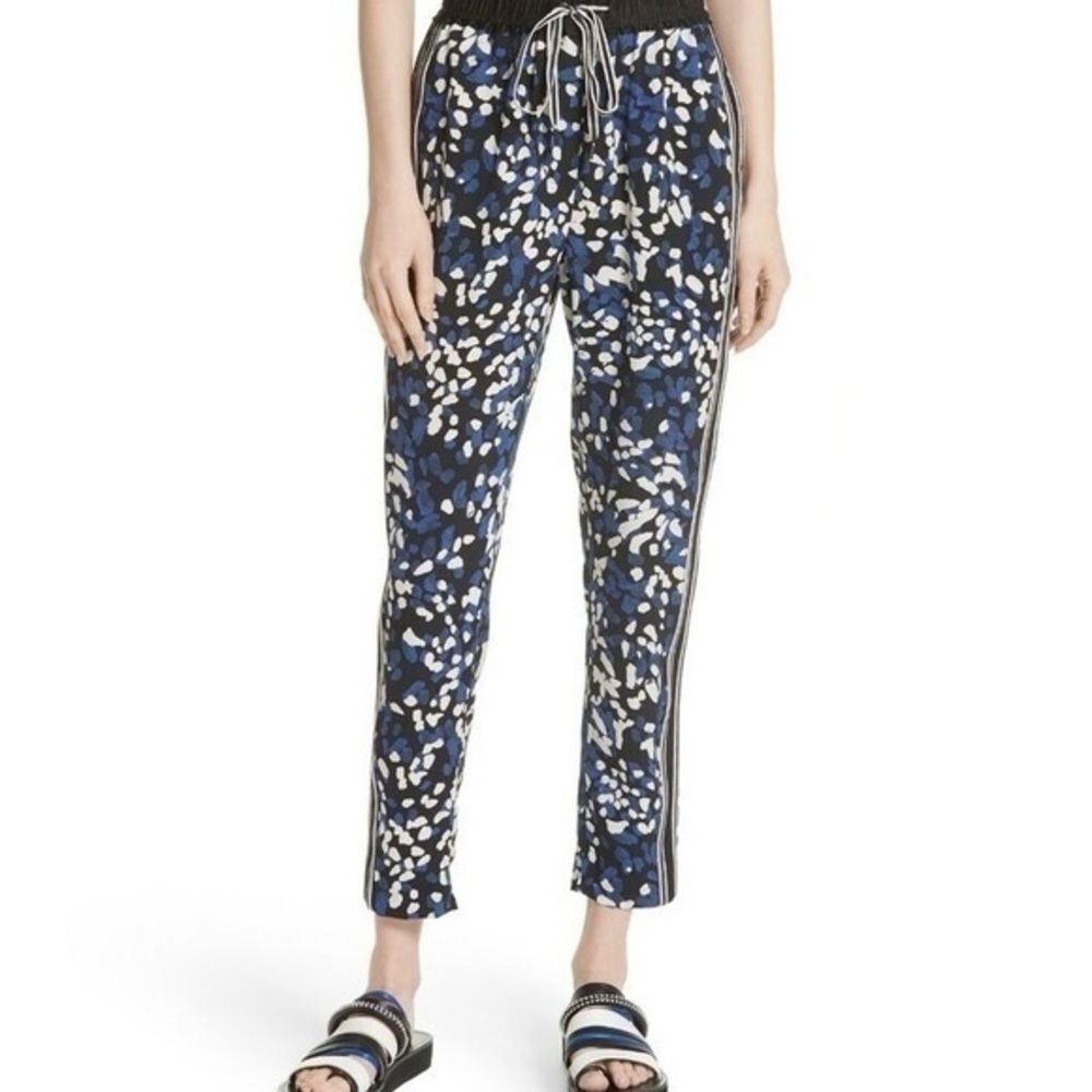 3.1 Phillip Lim Silk Leopard Print Jogger Pant Tuxedo Stripe Blue Black 6